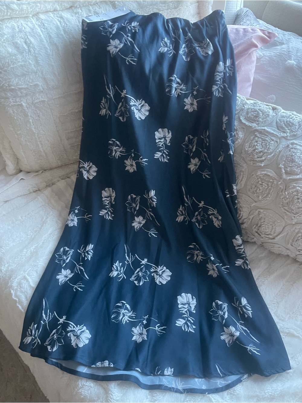 Urban Outfitters Navy Floral long skirt with White Blooms